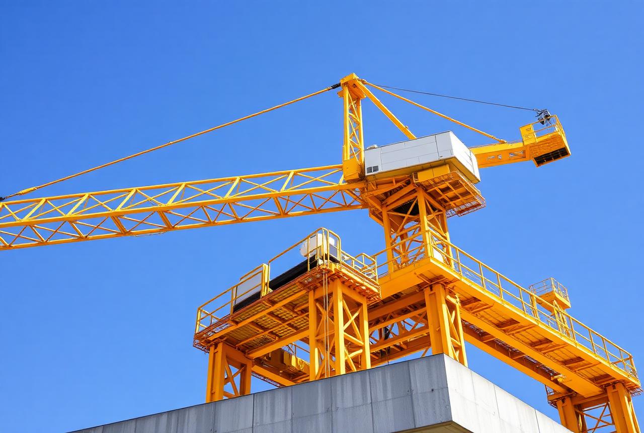Tower crane erected over a construction structure